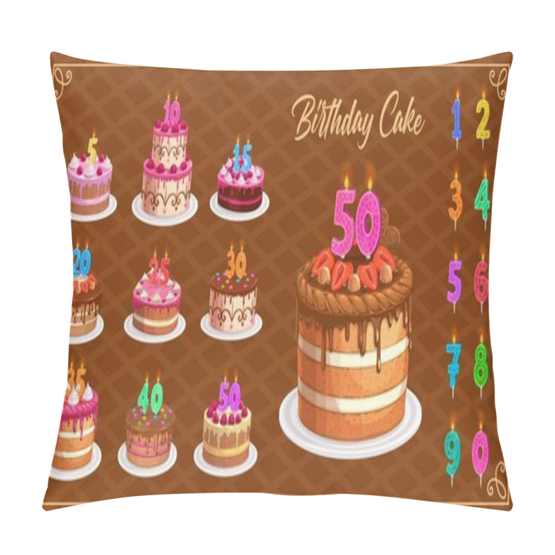 Personality  Candles On Birthday Cakes With Age Numbers From One To Ten Isolated Vector Icons. Happy Birthday, Party Celebration. Cupcakes And Colorful Candle Digits With Fire Light, Anniversary Candlelights Set Pillow Covers