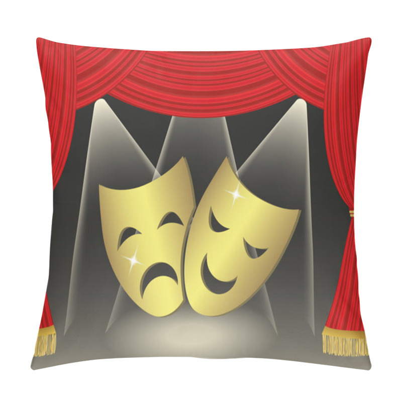 Personality  Theatrical Masks On Red Cutains Background Pillow Covers