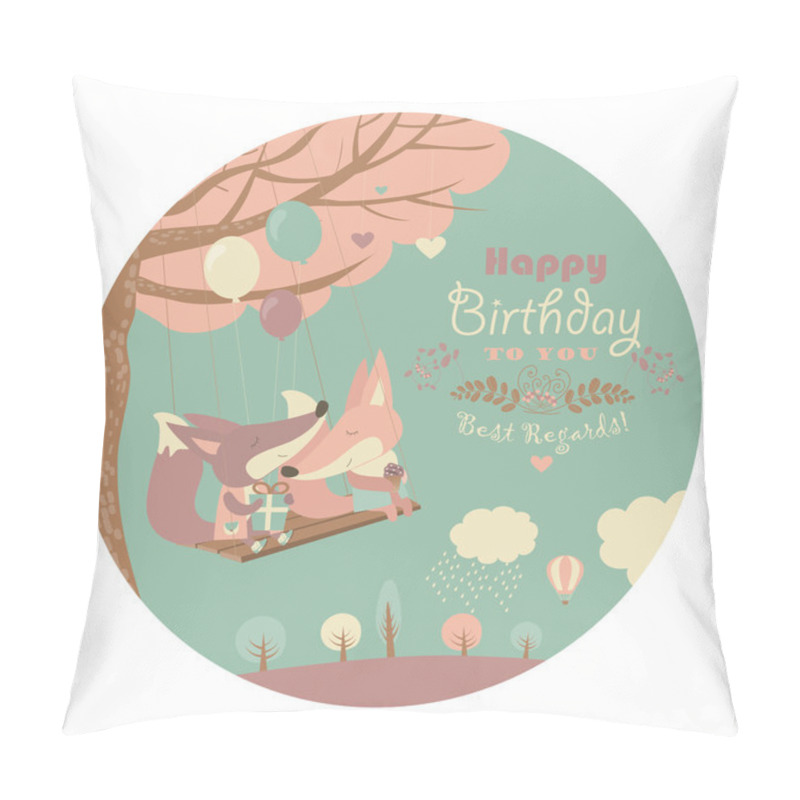 Personality  Happy Birthday Card With Cute Foxes Pillow Covers