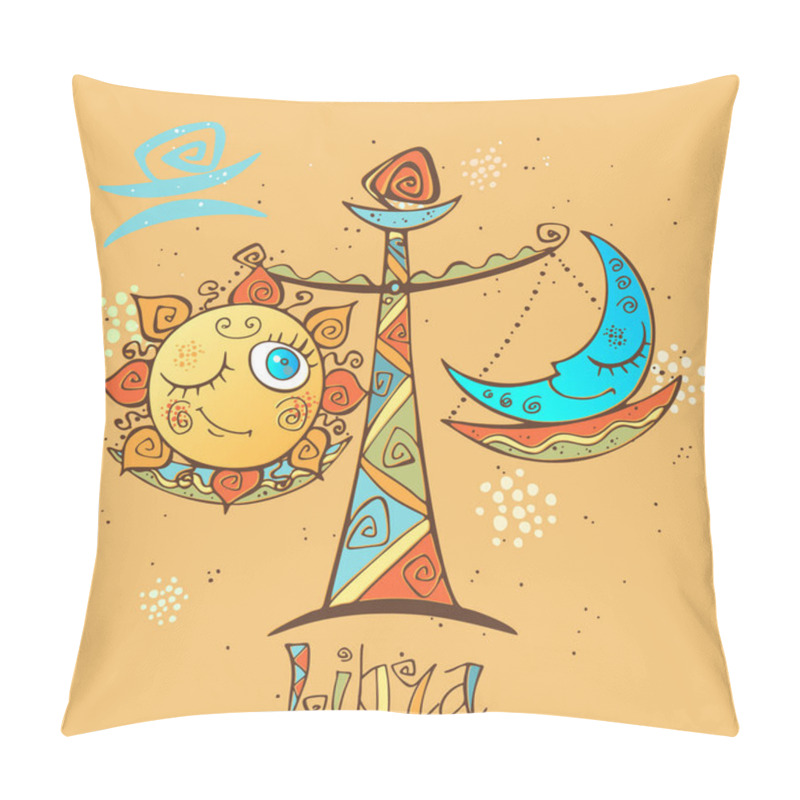 Personality  Children's Horoscope Icon. Zodiac For Kids. Libra Sign . Vector. Astrological Symbol As Cartoon Character. Pillow Covers