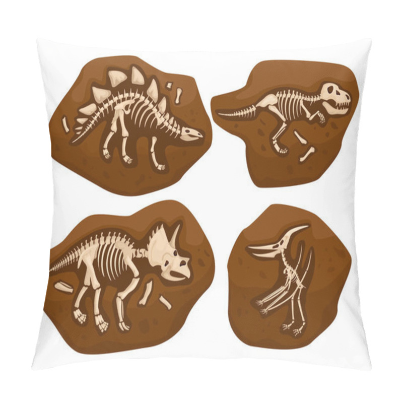 Personality  Dinosaur Skeleton Set With Isolated Images Of Archaeological Findings Stones With Bones Combined Into Dino Skeletons Vector Illustration Pillow Covers