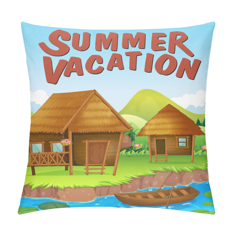 Personality  Summer Vacation Theme With Houses By The River Pillow Covers