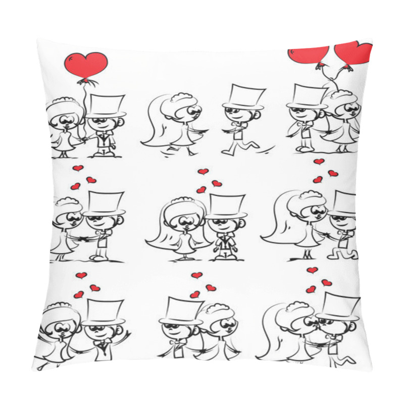 Personality  Set Of Wedding Pictures, Bride And Groom In Love, The Vector Pillow Covers