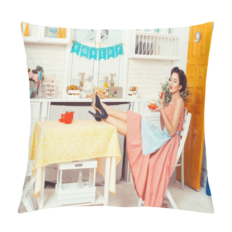 Personality  Girl Sitting In The Kitchen. Pillow Covers