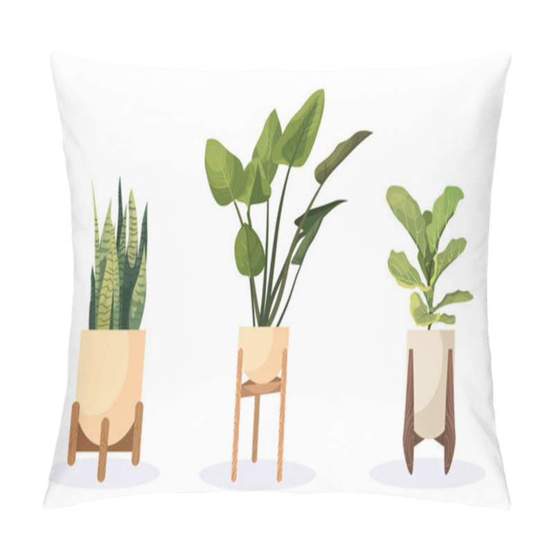 Personality  Home Plants In Flower Pots On A White Background. Pillow Covers