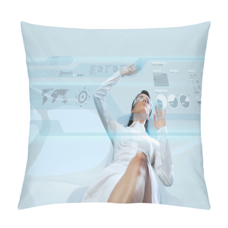 Personality  Sexy Brunette Wearing White Suit Logging Into The System Pillow Covers