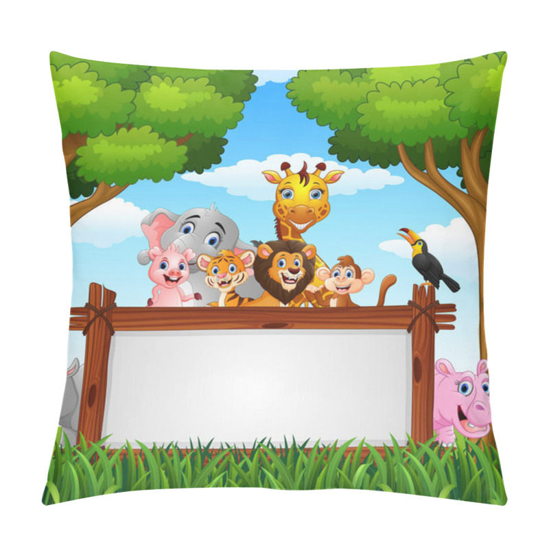 Personality  Illustration Of Animals With Board Blank Sign Pillow Covers