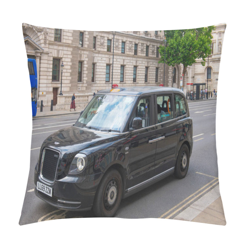 Personality  Hackney Carriage Antique Black Taxi Cab On Parliament Street In City Of Westminster In London, England, UK.  Pillow Covers