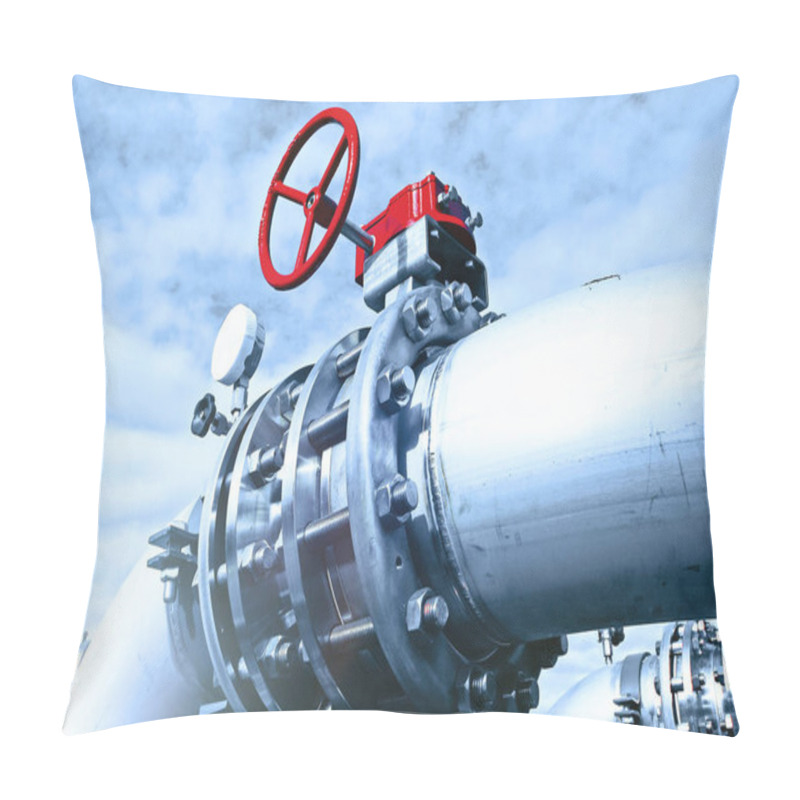 Personality  Industrial Zone, Steel Pipelines And Valves Against Blue Sk Pillow Covers