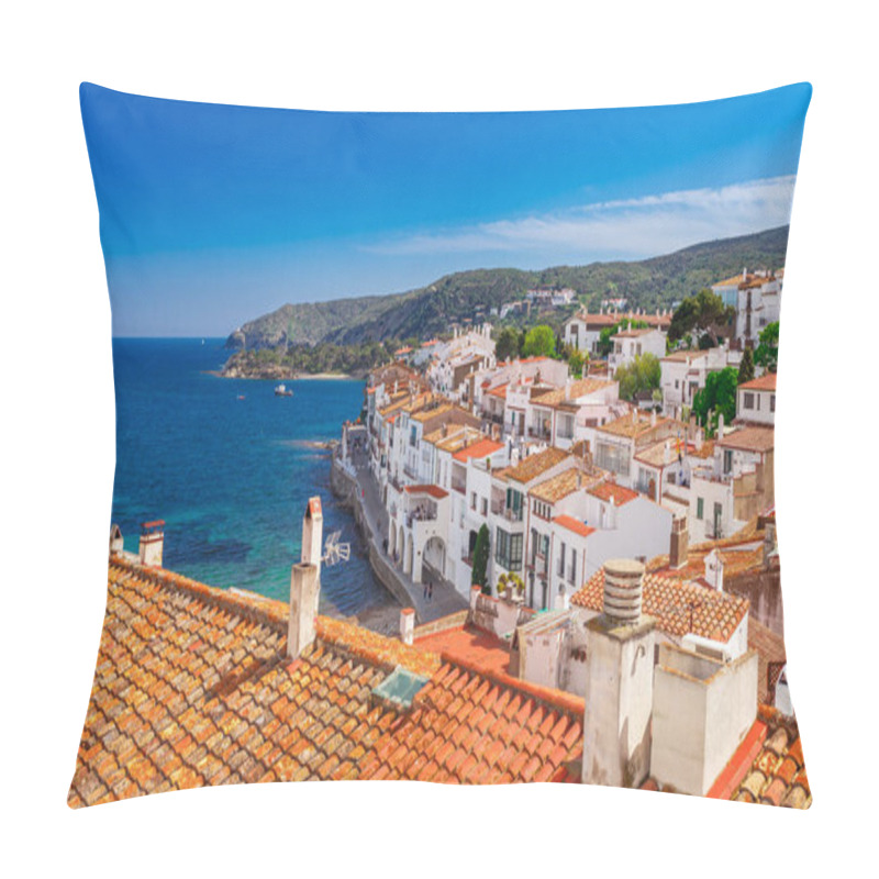 Personality  Top View In Cadaques, Catalonia, Spain Near Of Barcelona. Scenic Old Town With Nice Beach And Clear Blue Water In Bay. Famous Tourist Destination In Costa Brava With Salvador Dali Landmark Pillow Covers