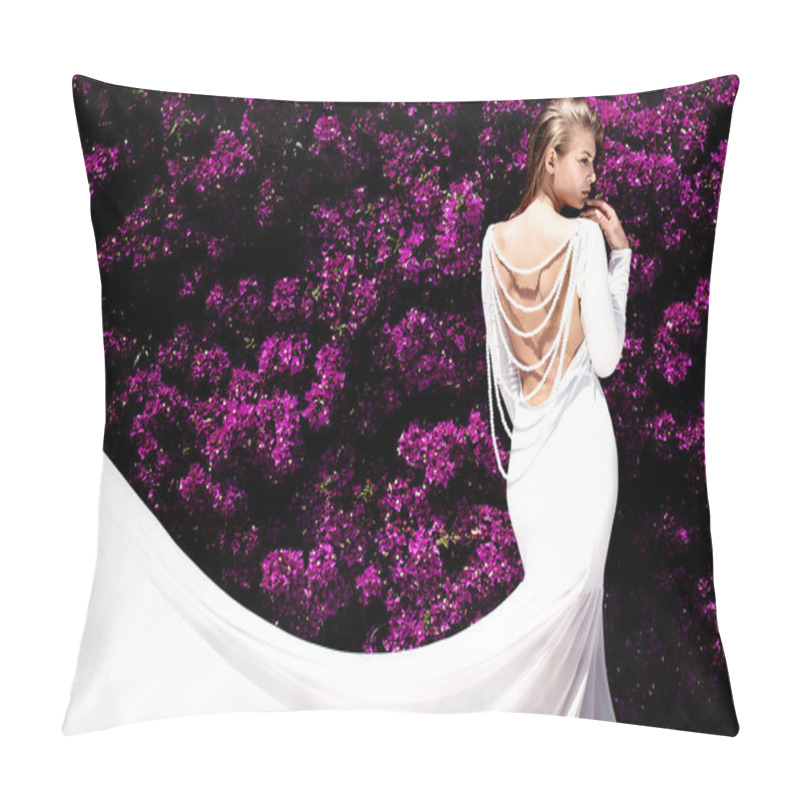 Personality  Elegant Girl In White Dress Over Flowers. Pillow Covers