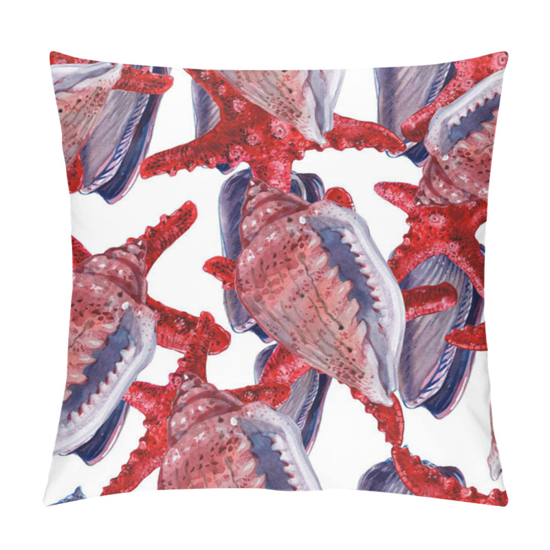 Personality  Watercolor Summer Beach Seashell Tropical Elements Frame. Underwater Creatures: Mollusk, Cockleshell, Scallop And Others. - Illustration Pillow Covers