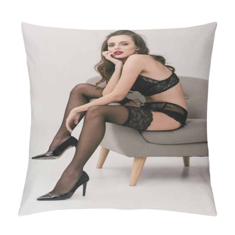 Personality  Woman In Black Lingerie And Stockings Pillow Covers