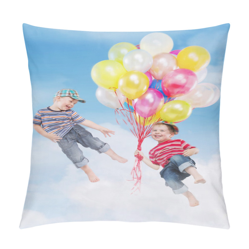 Personality  Smiling Boys Flying With Balloons Pillow Covers