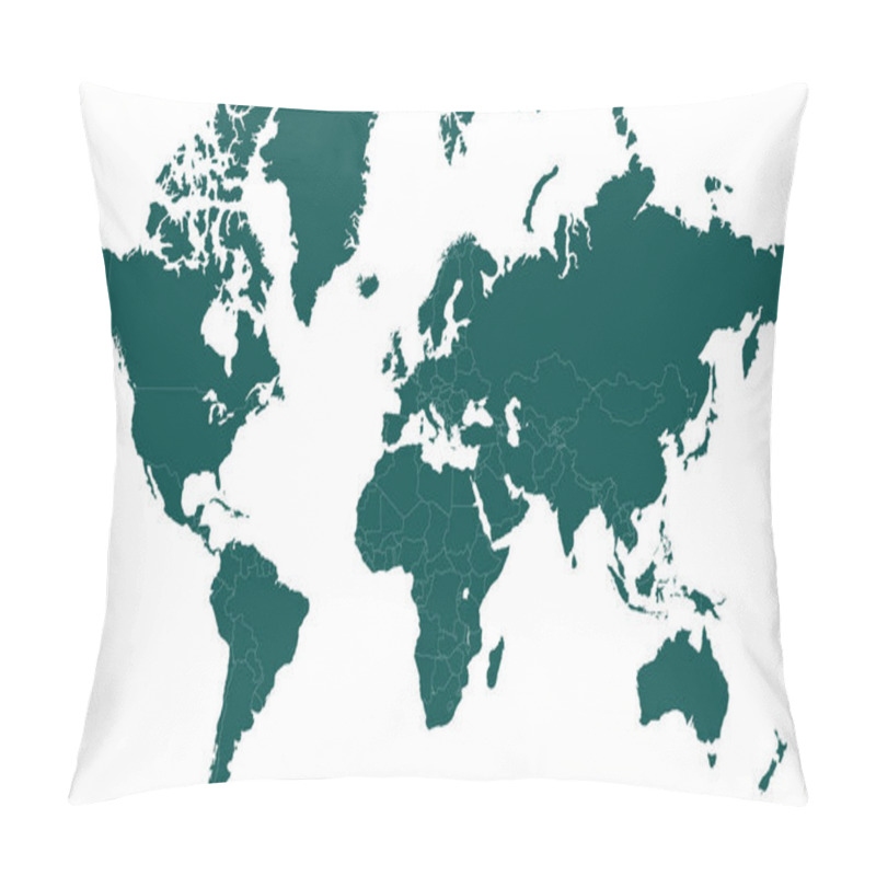 Personality  World Map With Country Green, World Map, Geographic Map, Country Map, Country Border Line, Asia, Africa, Europe, North America, South America, Australia Oceania Pillow Covers