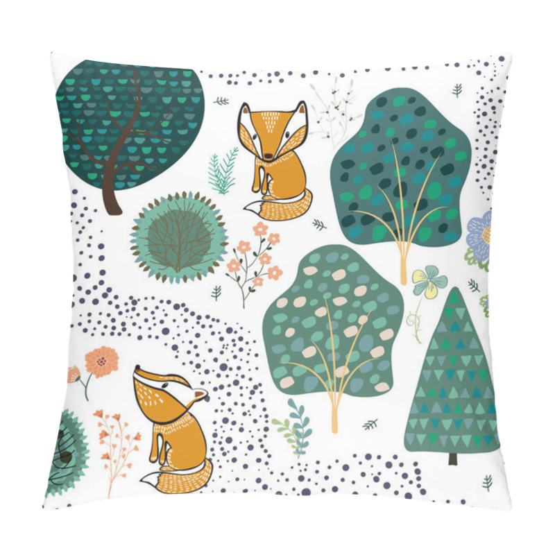 Personality  Summer Forest Seamless Pattern Background With A Fox Pillow Covers