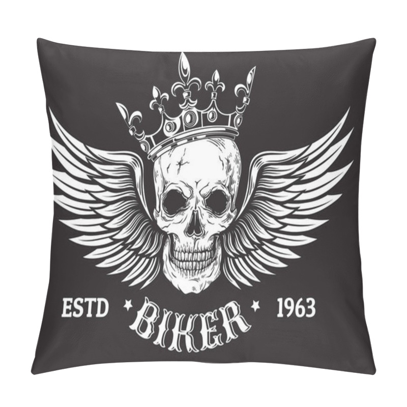 Personality  Human Skull With Wings And Crown For Tattoo Design. Pillow Covers