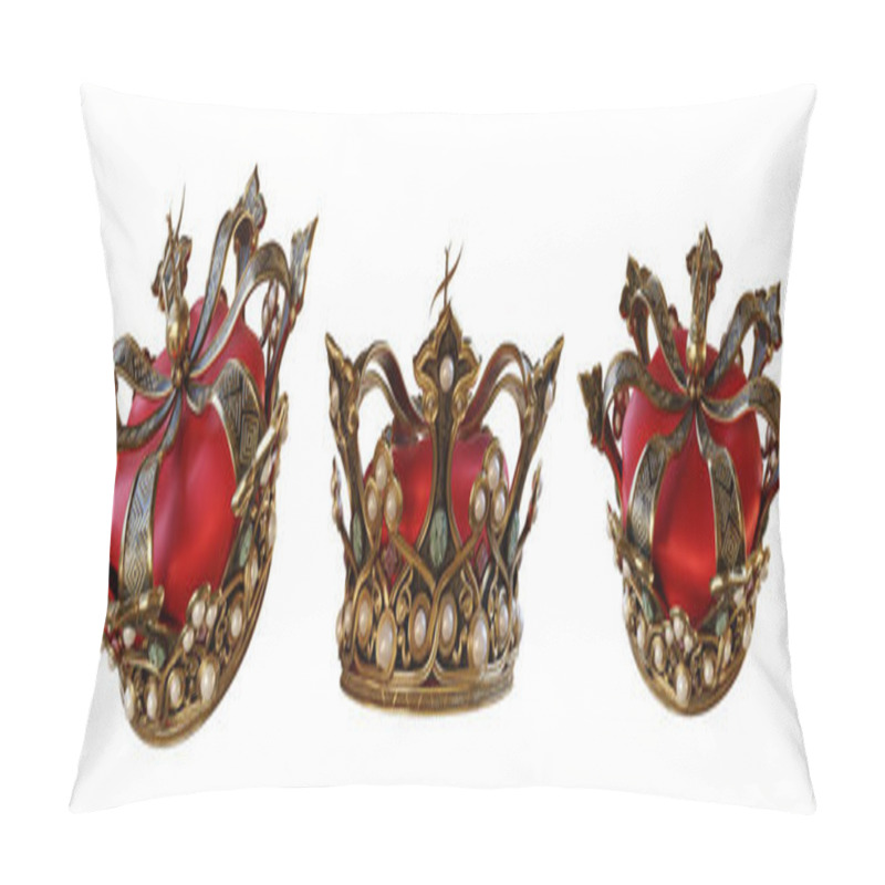 Personality  Three 3D Rendered Royal Crowns Isolated On White Background  Pillow Covers