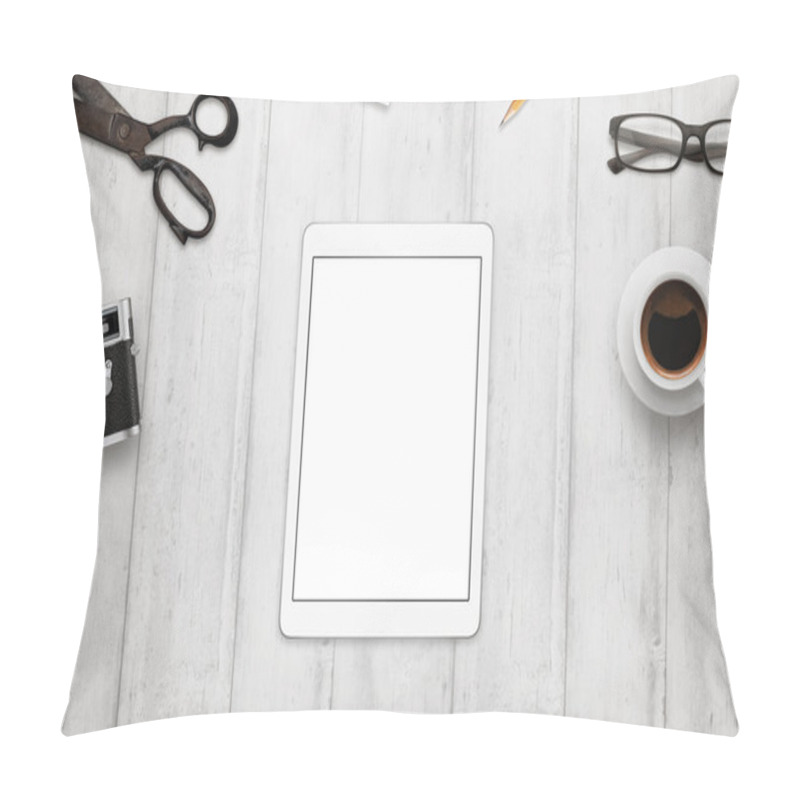 Personality  Tablet With Isolated White Screen For Mockup. Pillow Covers