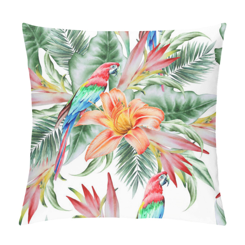 Personality  Bright  Tropical Seamless Pattern With Parrots And Flowers. Palm Pillow Covers