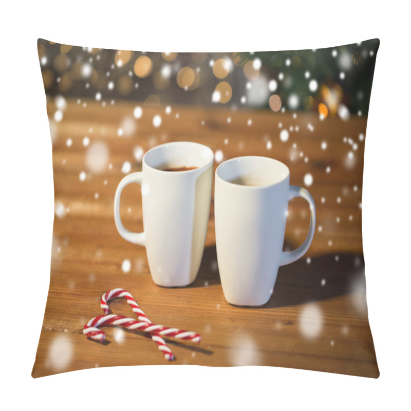 Personality  Christmas Candy Canes And Cups On Wooden Table Pillow Covers