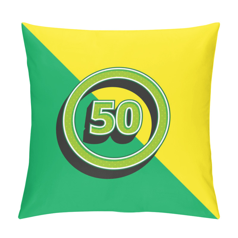 Personality  50 Speed Limit Sign Green And Yellow Modern 3d Vector Icon Logo Pillow Covers