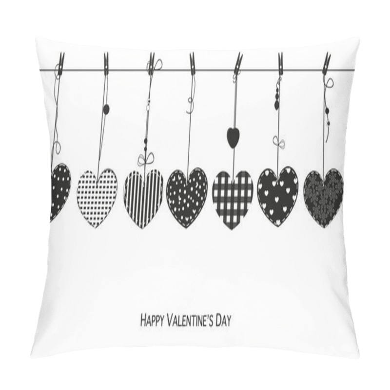 Personality  Happy Valentines Day Card With Hanging Love Valentines Hearts Vector Illustration Pillow Covers