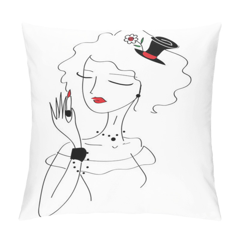 Personality  Stylish Retro Girl Holding Lipstick Pillow Covers