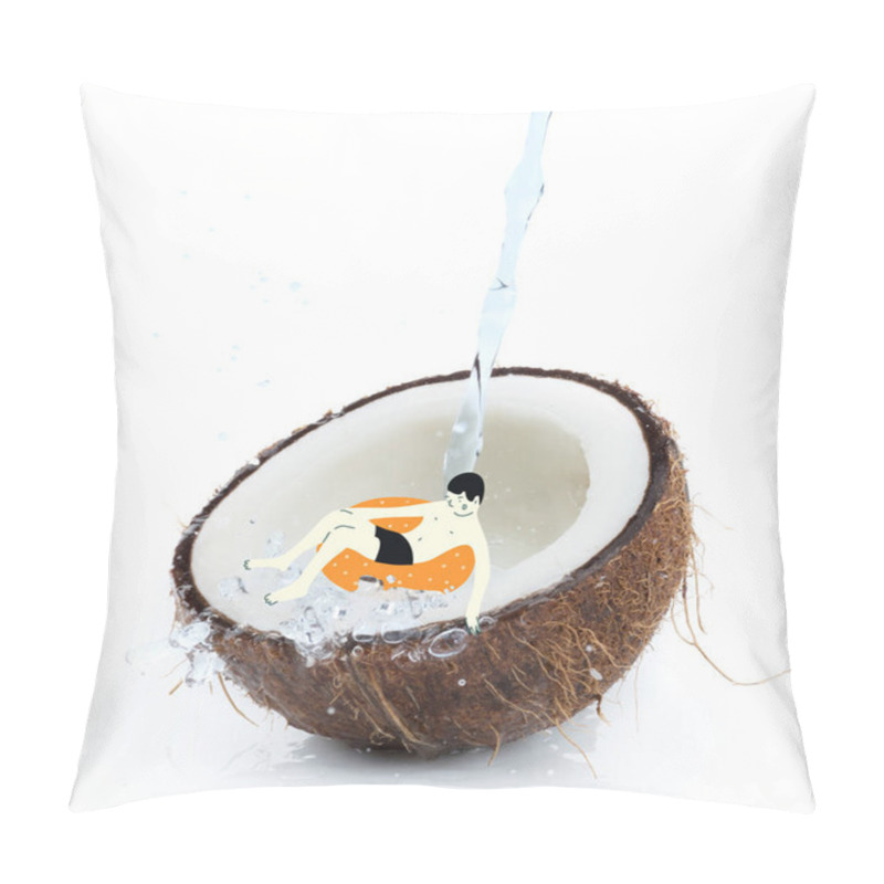 Personality  Drawn Man On Float In Tropical Coconut Half  Pillow Covers