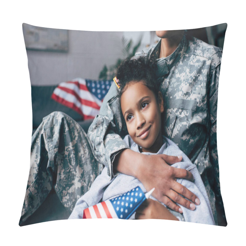 Personality  Daughter And Soldier With American Flag Pillow Covers