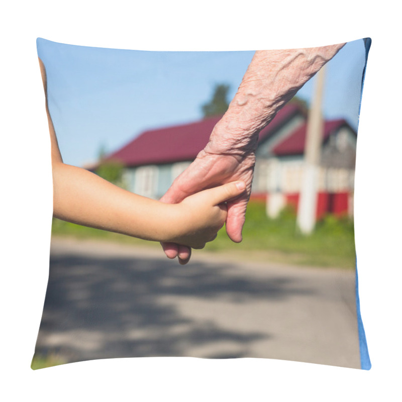 Personality  Hands Of The Old Woman And Child. Pillow Covers