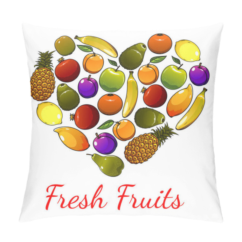 Personality  Fruits Heart Symbol. Vector Fresh Fruit Icons Pillow Covers