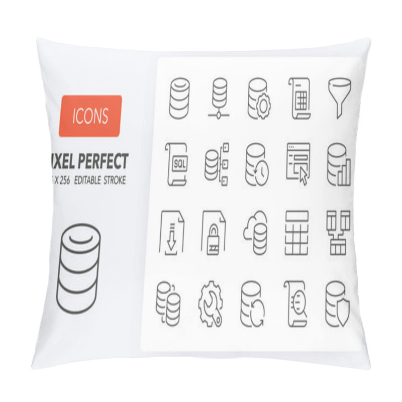 Personality  Database And Data Technology Concepts. Thin Line Icon Set. Outline Symbol Collection. Editable Vector Stroke. 256x256 Pixel Perfect Scalable To 128px, 64px... Pillow Covers