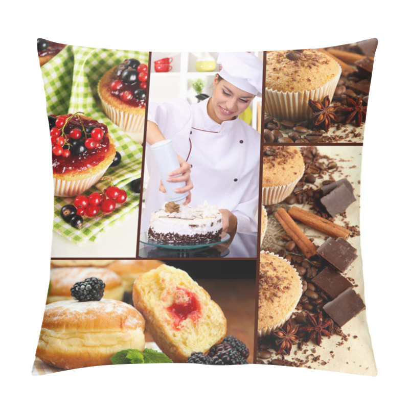 Personality  Collage Of Confectionery Theme Consisting Of Delicious Pastries And Cook Pillow Covers