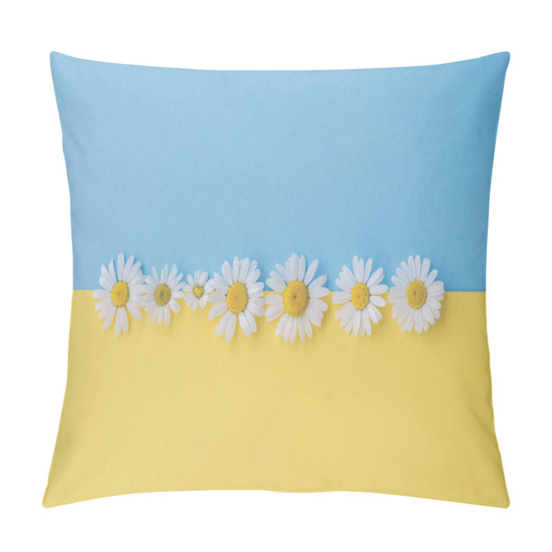 Personality  Daisies, Flowers, On Blue Wood - Background, With Text Space, Template, Design Pillow Covers