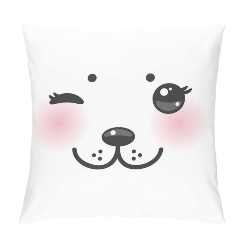 Personality  Kawaii Funny Albino Animal White Muzzle With Pink Cheeks And Winking Eyes. Vector Pillow Covers