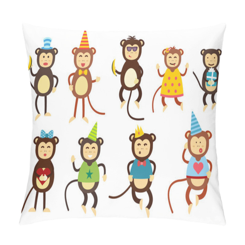 Personality  Happy Cartoon Vector Monkey Dancing Party Birthday Background Pillow Covers