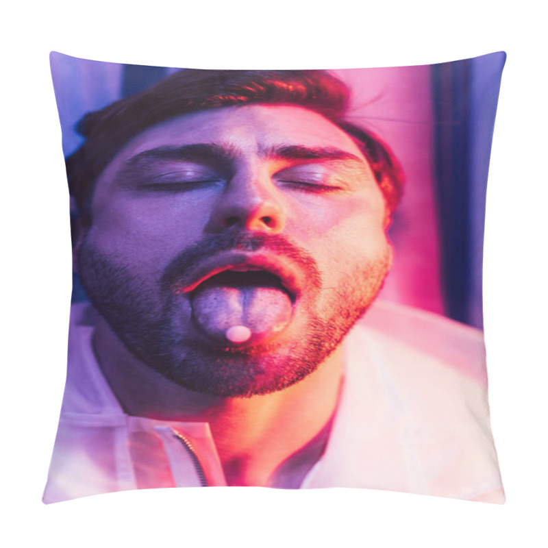 Personality  Handsome Man With Closed Eyes And LSD On Tongue Pillow Covers