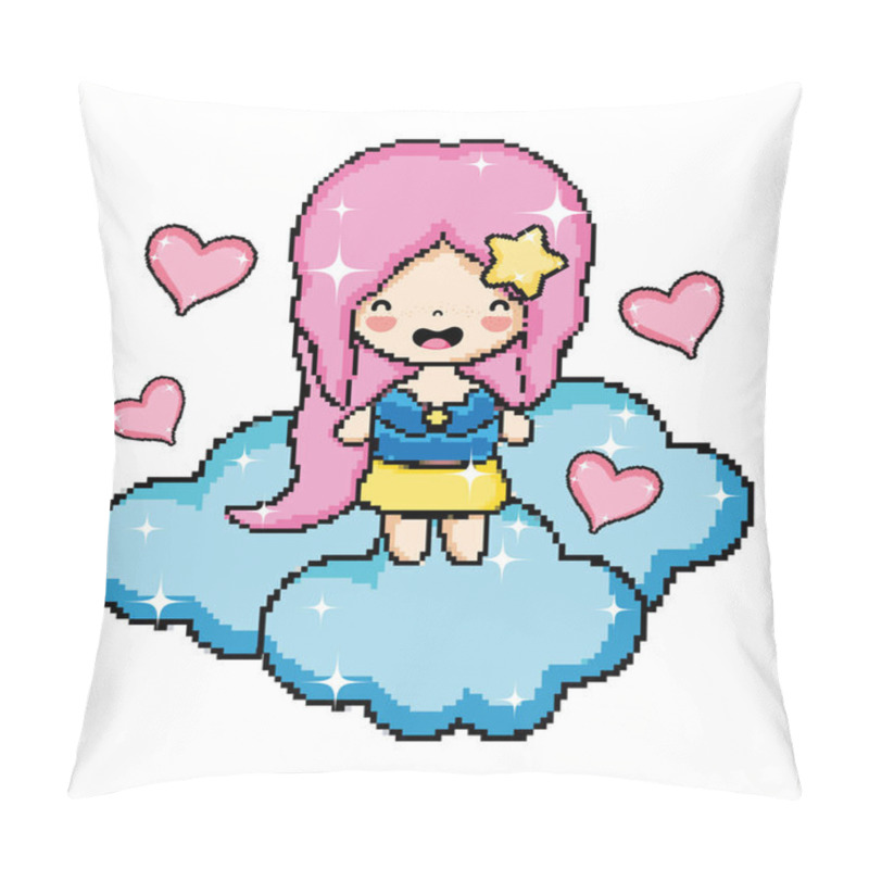 Personality  Pixel Art Princess In Cloud Character Vector Illustration Graphic Design Pillow Covers