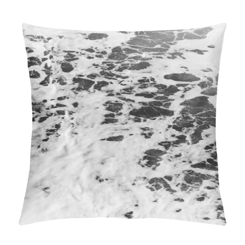 Personality  Aerial View Of Ocean Waves Crashing On Rocky Shore, Creating Foam Patterns. Pillow Covers