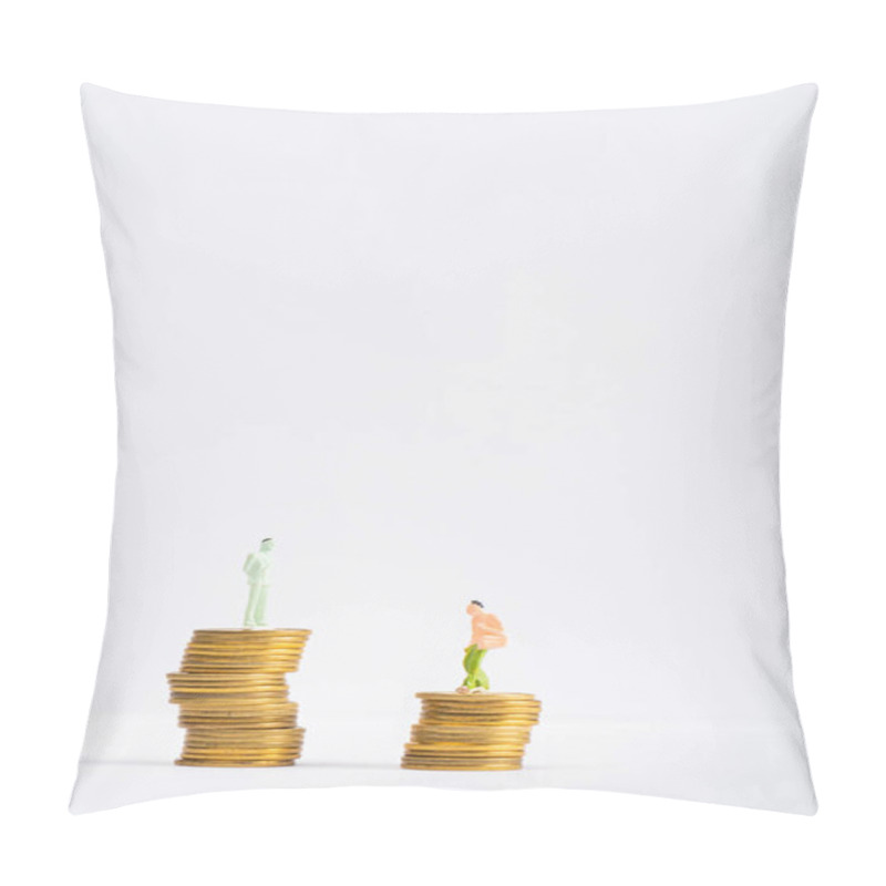 Personality  People Figures On Golden Coins On White Surface Isolated On Grey, Concept Of Financial Equality Pillow Covers