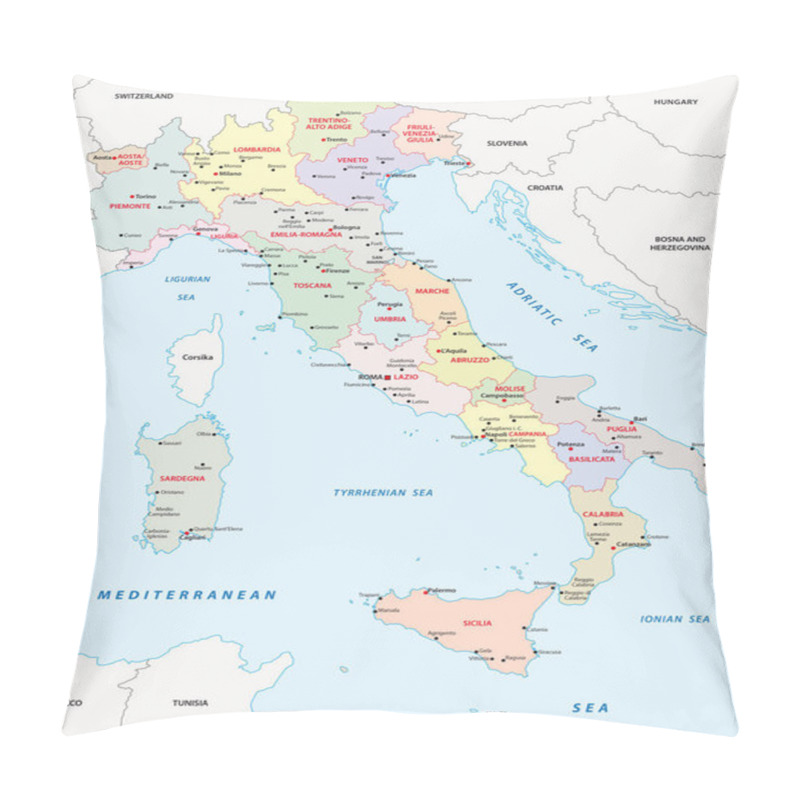 Personality  Italy Administrative And Political Map Pillow Covers