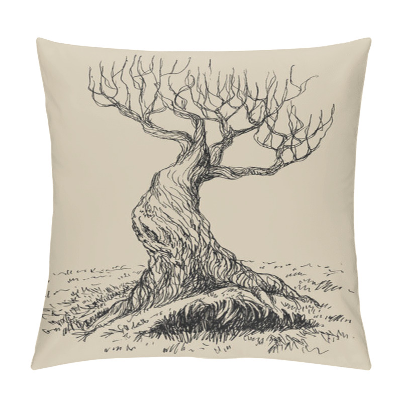 Personality  Hand Drawn Vector Illustration Of Old Mystical Tree. Isolated Illustration Engraved Style. Retro Style. Pillow Covers