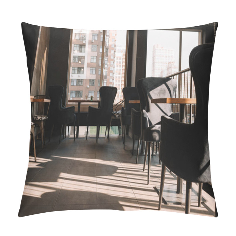 Personality  Balcony With Tables And Chairs In Modern Loft Coffee House In Sunlight Pillow Covers