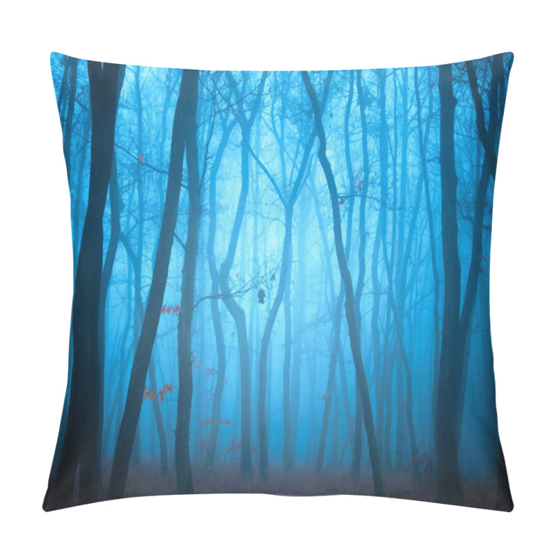 Personality  Mysterious Foggy Forest, Oak Trees, Foliage, Leafs,fog,tree Trunks, Gloomy Landscape. Eastern Europe.  Pillow Covers