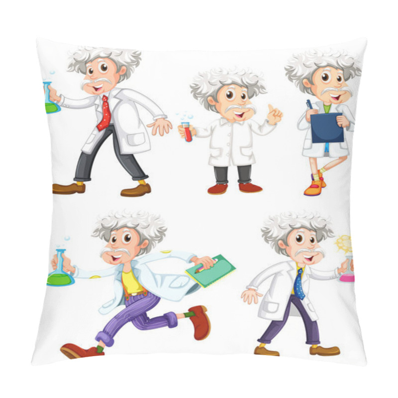 Personality  Scientist In Different Poses On White Background Pillow Covers