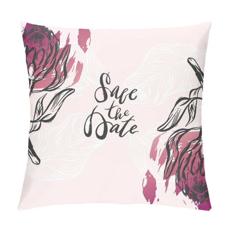 Personality  Hand Drawn Vector Graphic Floral Set Of Ink Protea Flowers Isolated On White Background.Design Decoration Elements For Greeting,save The Date,birthday Cards. Pillow Covers