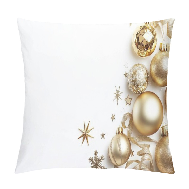 Personality  Elegant Gold Christmas Ornaments And Decorations Arranged Festively. Pillow Covers