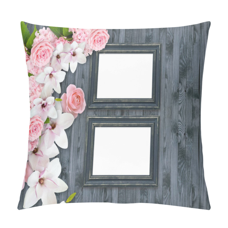 Personality  Photo Frames With Magnolia, Roses And Hortensia Pillow Covers