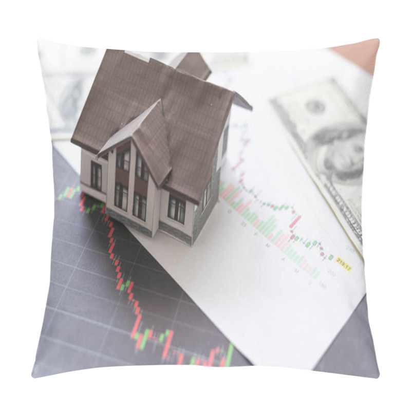 Personality  Home Mortgage Concept - House With Up And Down Graph On The Background. High Quality Photo Pillow Covers